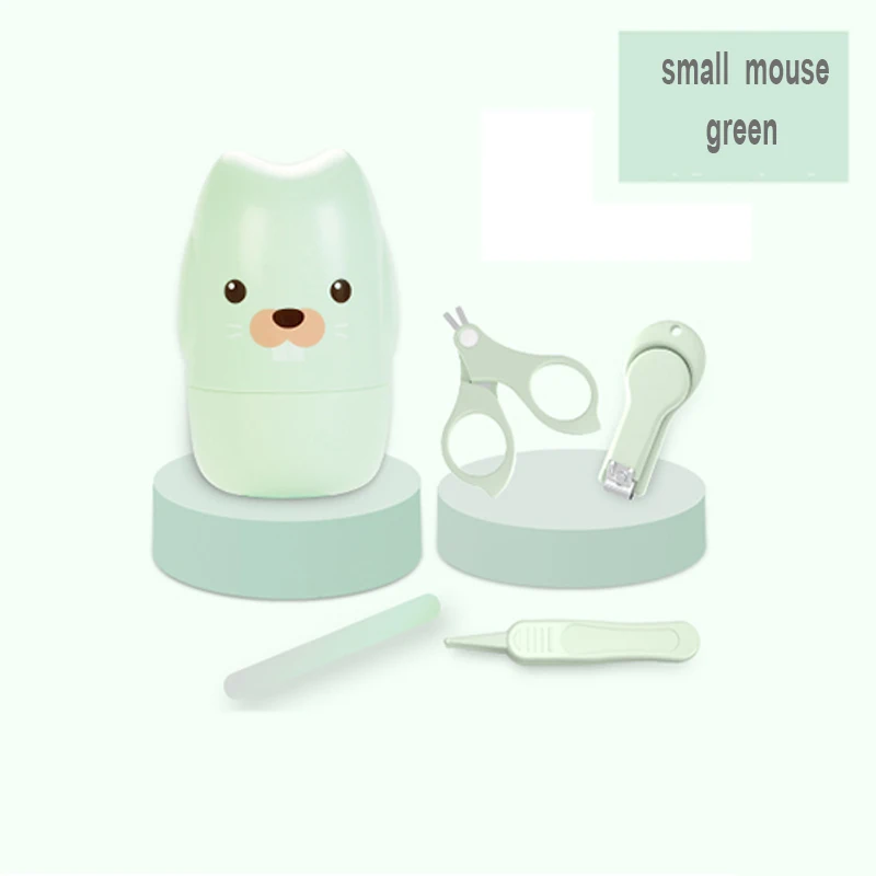 mouse-green 4 шт./компл. Новорожденный ребенок Уход за ногтями Наборы ножницы+ маникюрные ножницы+ щипчики+ пилочка для ногтей безопасности для малышей Уход Чистка Setss - Цвет: mouse-green