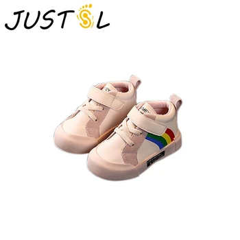 

JUSTSL Baby Toddler Shoes Soft Bottom Non-slip 1-2 Years Old Baby First Walk Shoes Rainbow Cute Leather Infant Shoes