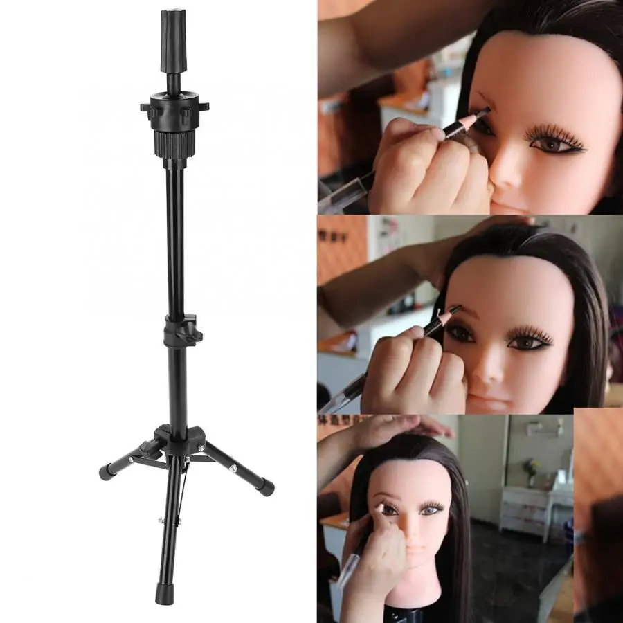 Wig Head With Stand Hairdressing Training Holder Salon Model Mannequin Tripod Black Hair Styling Tools | Шиньоны и парики