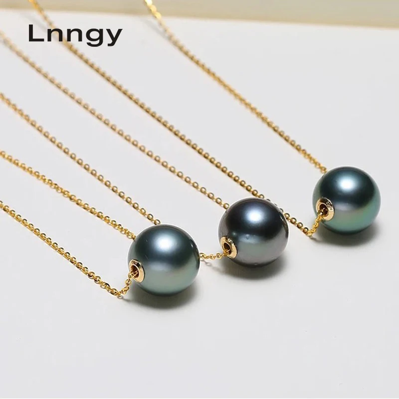 Цепочка Lnngy 18K с подвеской из натурального таитянского Черного Жемчуга 8 9