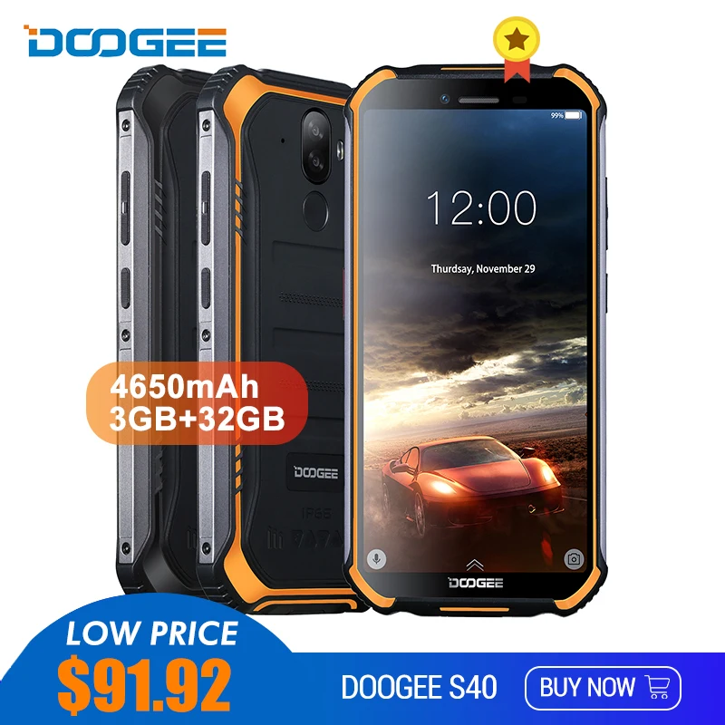 Online DOOGEE S40 IP68 IP69K 4G Robuste Handy 5,5 zoll Display 4650mAh MT6739 Quad Core 3GB RAM 32GB ROM Android 9.0 8.0MP Mobile