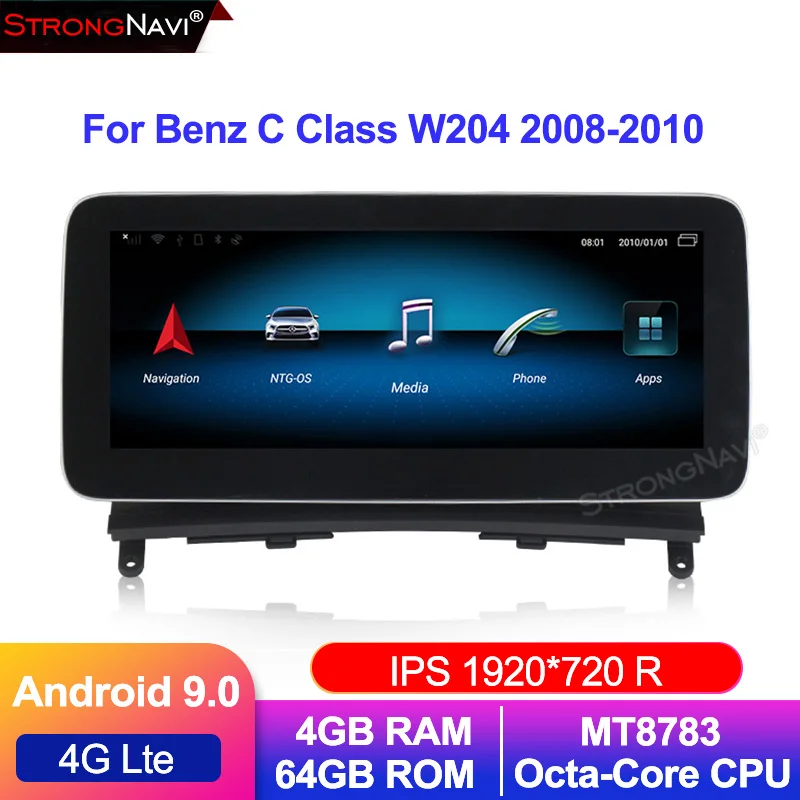 1920*720 экран 4+ 64G Android 9,0 автомобильный Радио gps навигатор плеер для Mercedes Benz C Class W204 2008-2010 Bluetooth wifi 4G