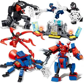 

4pcs/lot Spider Man Figure Motorcycle Venom Scanes Spiderman Marvel Super Hero Model Building Blocks Bricks Toys For Children