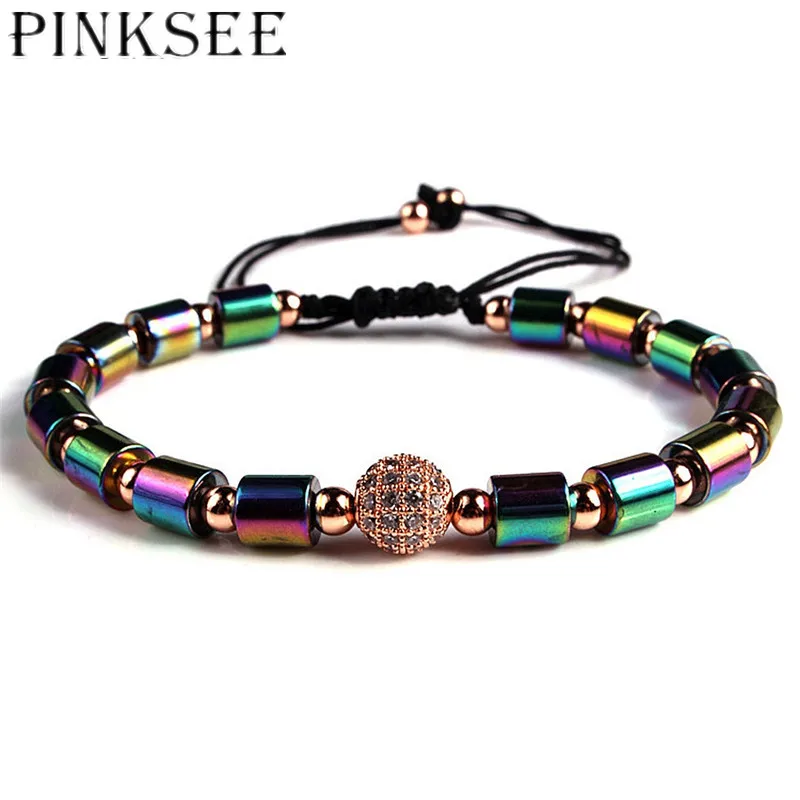 Pinksee новейшая мода гематитовый браслет магнитный эластичный переплетенный регулируемый браслет квадратный цилиндрический здоровый браслет унисекс