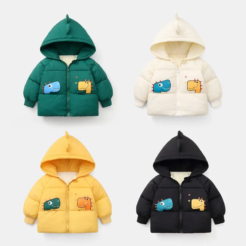 Jackets Outerwears Dinosaur Toddler Boys Winter Hooded-Coat Girls Baby Kids Childrens