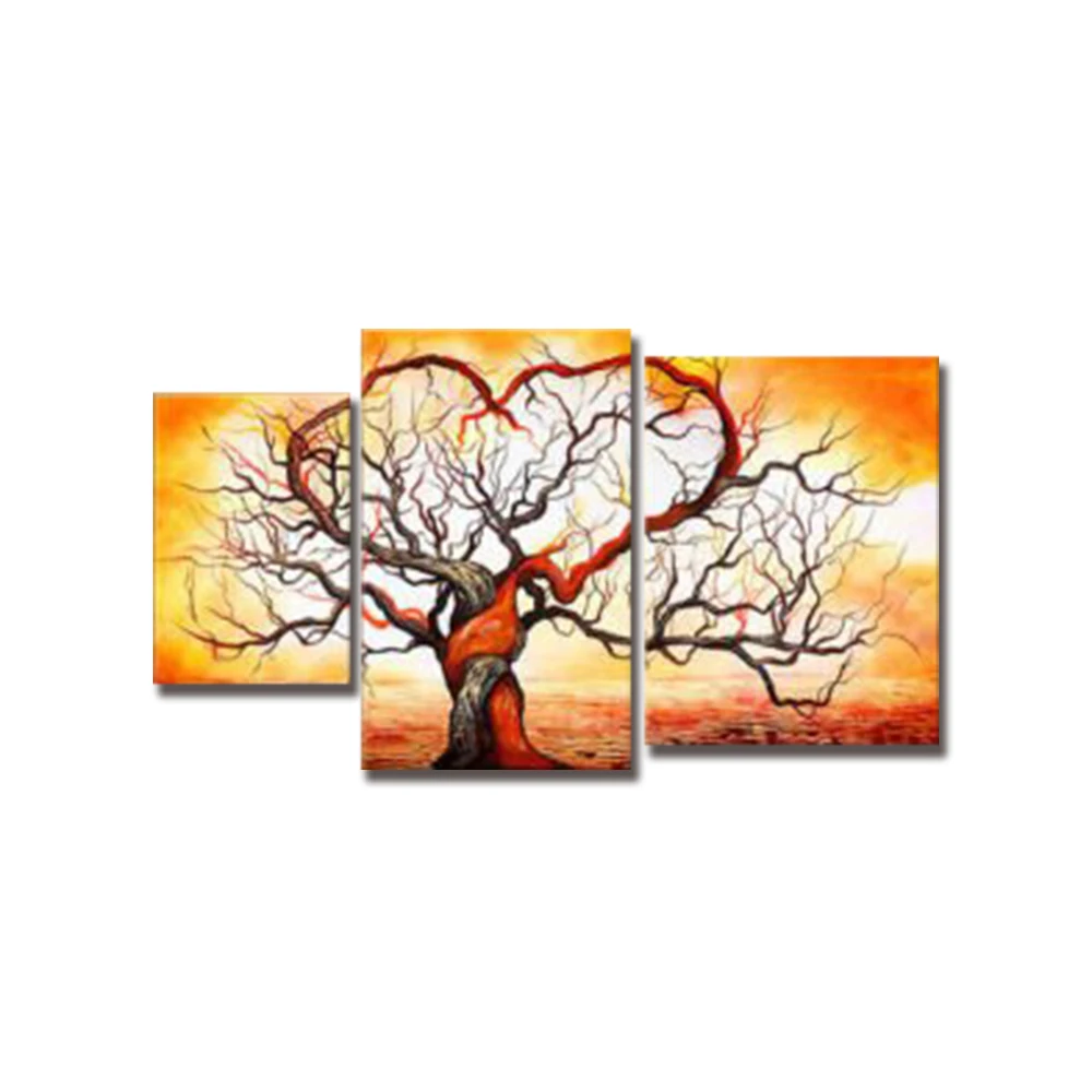 

Hand-painted 3 Pieces Abstract Tree Painting Modern Canvas Panel Wall Art Yellow Decoration Painting for Home Living Room Bedroo