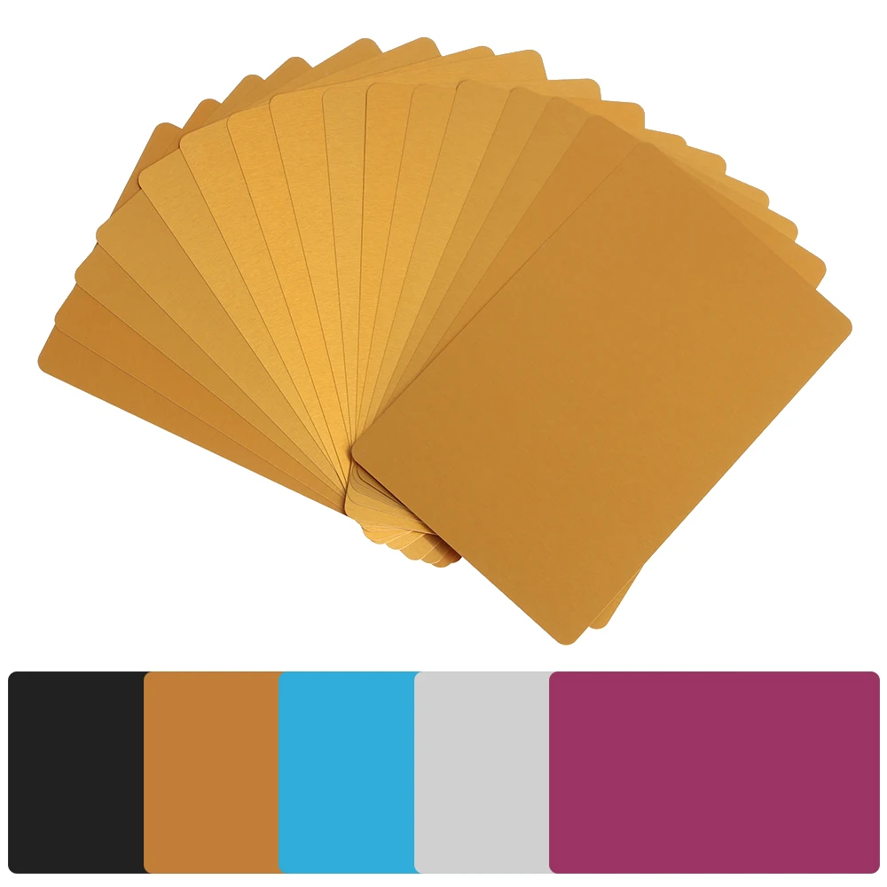 Tarjetas de visita de Metal con marcado láser, materiales en blanco, aluminio, Impresión de logotipos especiales, tarjetas de nombre de moda artesanales, portátiles, 50 Uds.