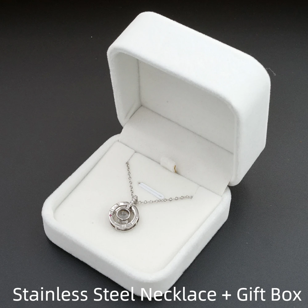 StainlessSilverBox Сплав S925 розовое золото серебро 100 языков I Love You проекционный кулон ожерелье Женщины Романтическая любовь память свадебное ожерелье - Окраска металла: StainlessSilverBox