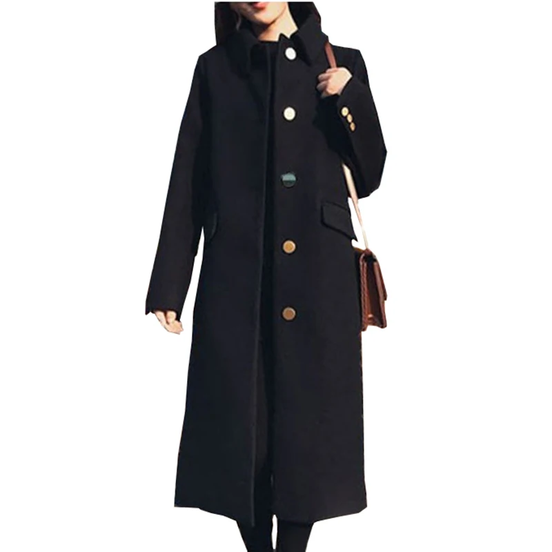 2019 осень-зима модное шерстяное пальто женский черный однобортное женская