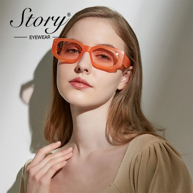 

STORY Trendy Candy Color Polygon Sunglasses Women Men 2021 Brand Design Vintage Fashion Orange Small Square Sun Glasses S77201H