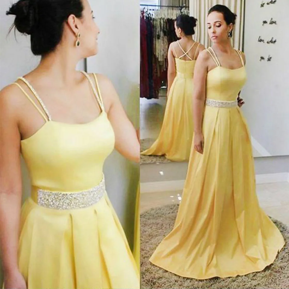 

Spaghetti Straps Prom Dresses Long Dress With Sequins Zipper Up Back Floor Length A-Line Formal Evening Gown Vestidos De Gala