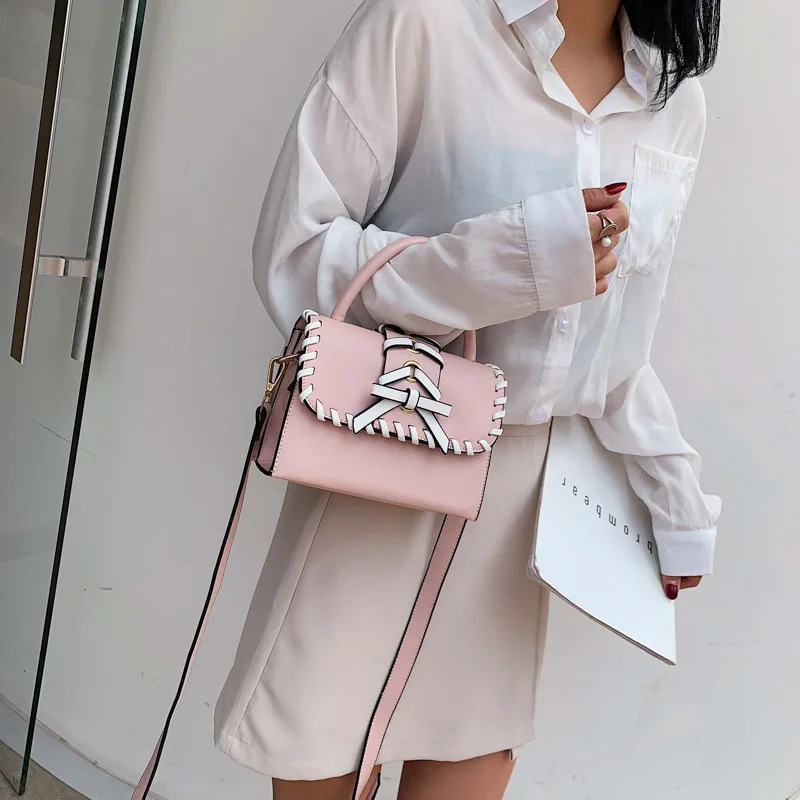 

Summer women's 2019 new style son-style bow-knitted single-shoulder bag, small square bag