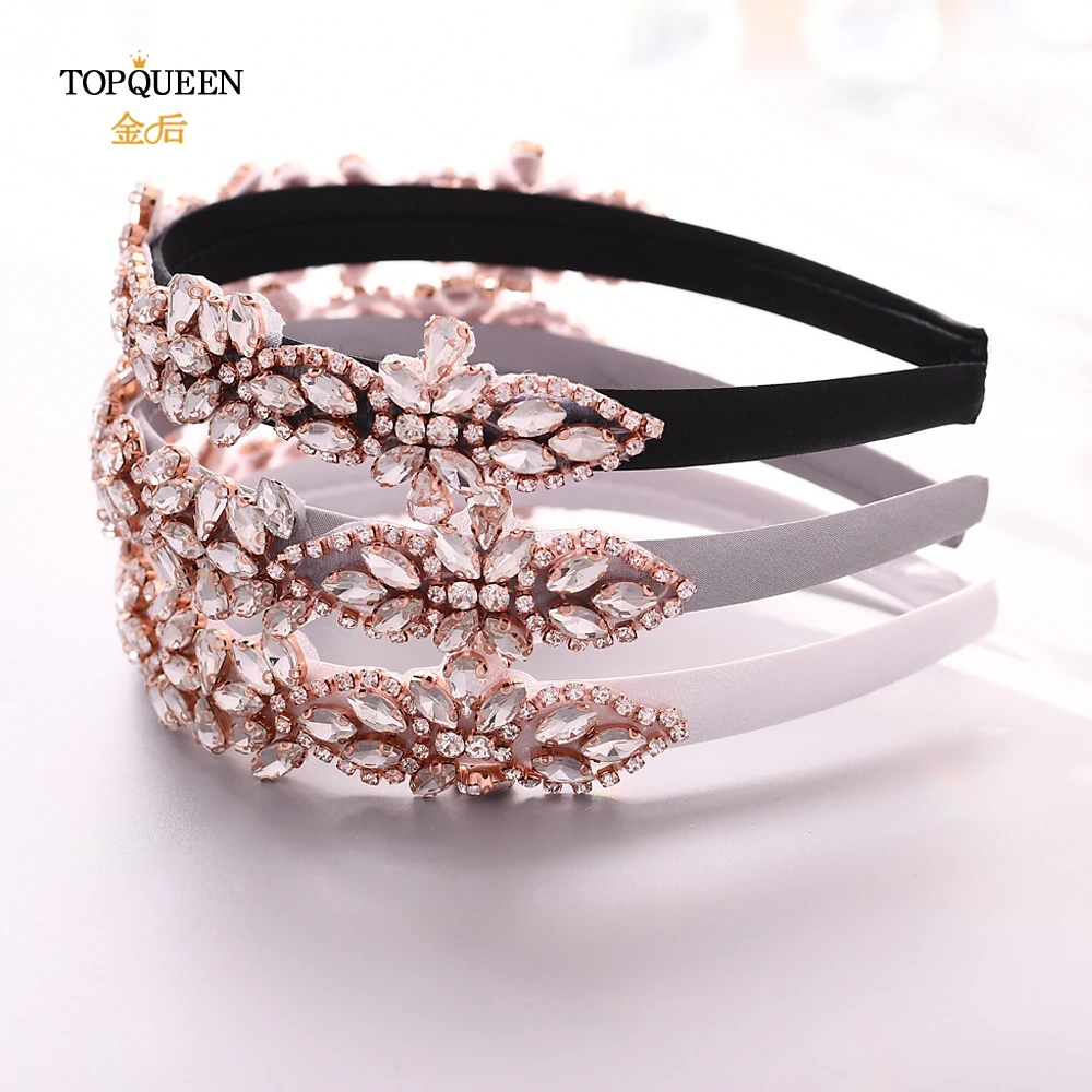 TOPQUEEN, S429-FG, розовое золото, стразы, повязка на голову, свадебные аксессуары, свадебная тиара, головные уборы, бриллиант, барокко, повязка для волос
