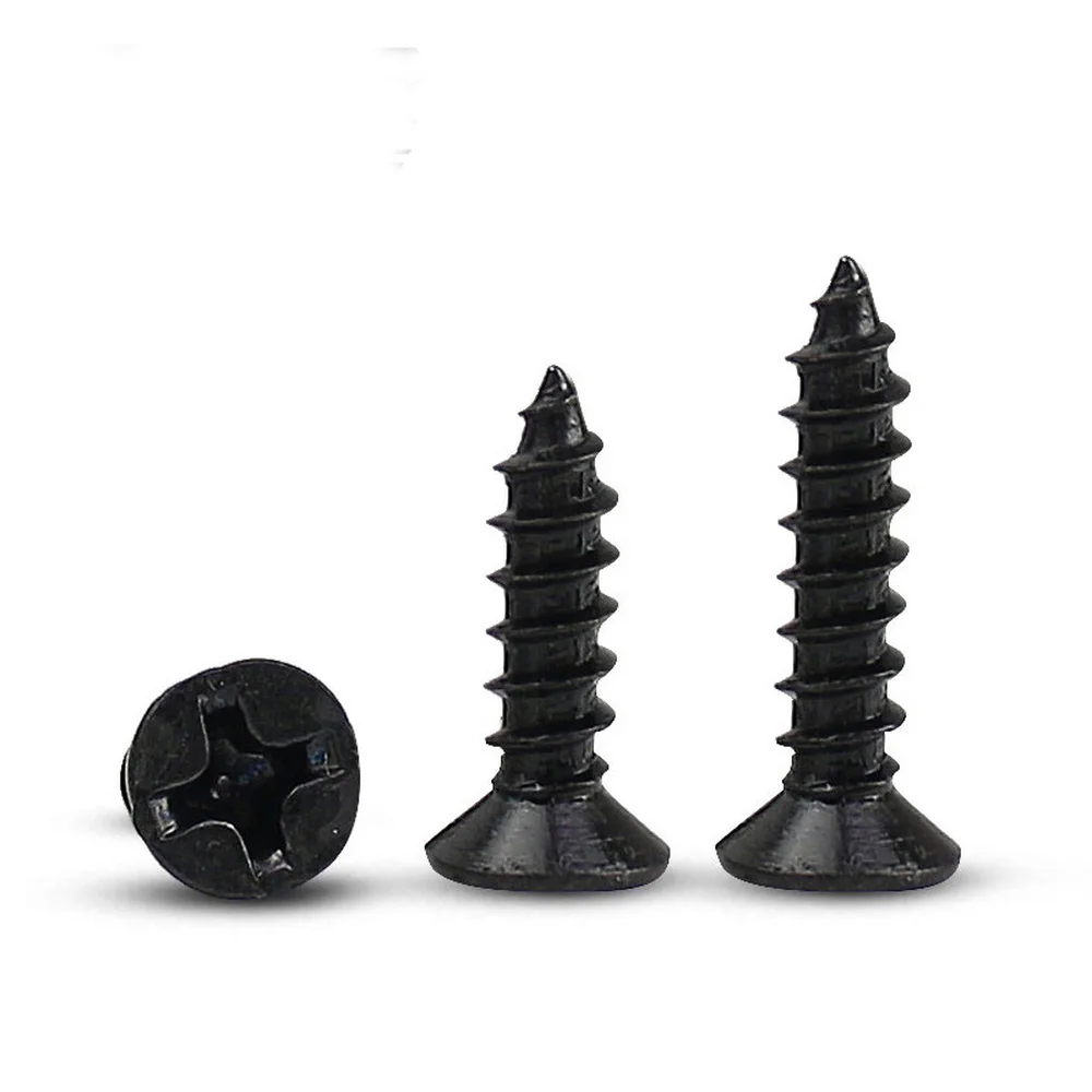100pcs/lot Cross Countersunk Flat Head Self-tapping Screw M1 M1.2 M1.4 M1.5 M2 M2.6 M3 M3.5 M4 M5 Black Carbon Steel Phillips