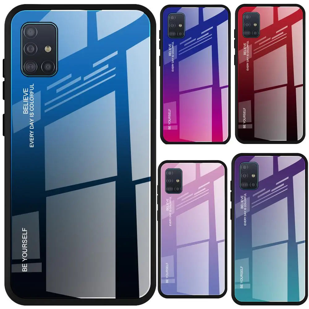 Gradient Tempered Glass Phone Cases For Samsung Galaxy A91 A81 A51 A71 A 91 81 51 71 Colorful Protective Back Cover |