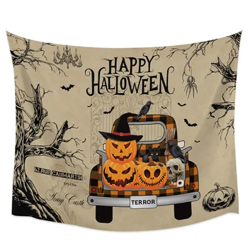 

Bedroom Wall Tapestry Halloween Truck Skull Head Black Cat Bat Tapestry Wall Hanging Picnic Yoga Mat Living Room Wall Decoration