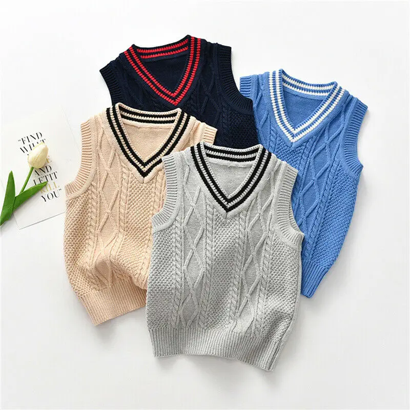 2021 New Girls Vest Sweater Brand School Kids Vneck Woolen Vest