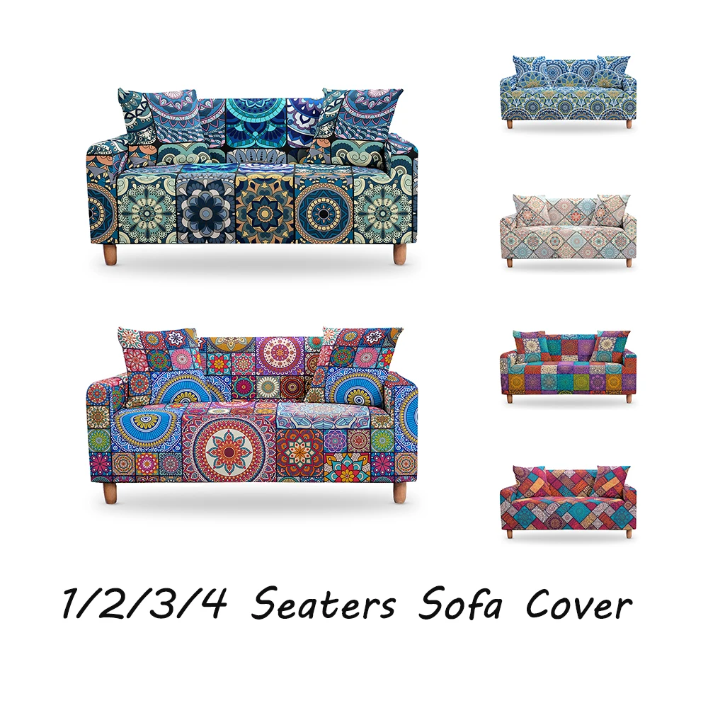 

Bohemian Elastic Sofa Cover Universal Sectional Mandala Sofa Slipcover 1/2/3/4 seater Stretch Couch Cover For Living Room