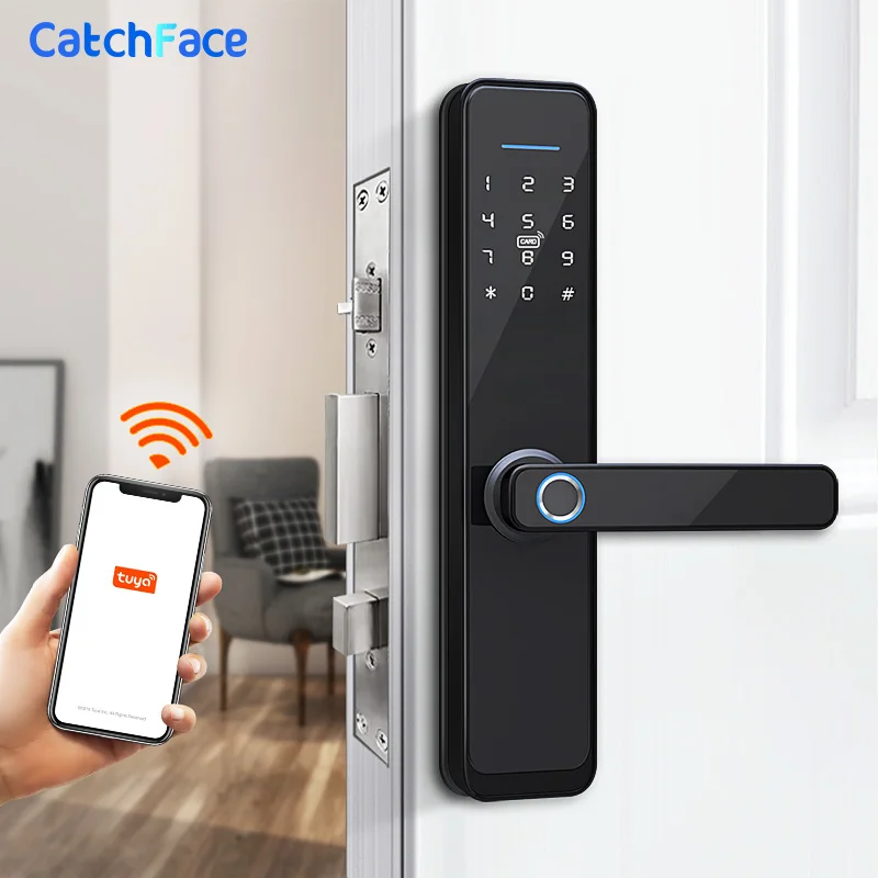 Tuya Wifi Electronic Smart Door Lock with Password Biometric Fingerprint  Security Door Lock Anti Peeping Unlocking Keyless Lock - AliExpress