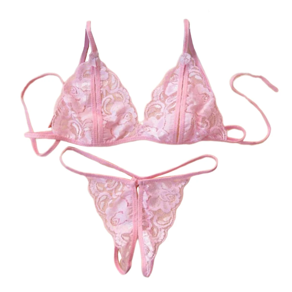 2 Pcs/1 Set Pink Lingerie Bra And Panty  Fashionable Underwear G-String T-Back Briefs Lace Bra Set Women Intimates Erotic Set