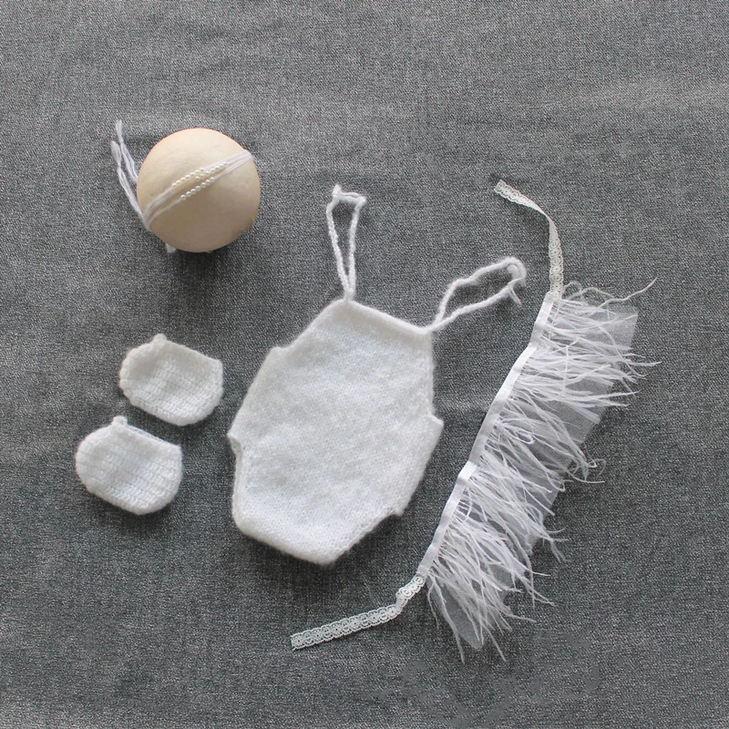 Baby Souvenirs discount Newborn Photography Clothing Pearl Headband+Romper+Feather Skirt+Shoes 4Pcs/set Baby Girl Photo Props Accessories Shoot Clothes souvenirs for a baby shower