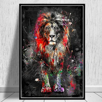 

Abstract colorful lion painting modern animal wall art print poster and canvas painting luxury living room home decoration