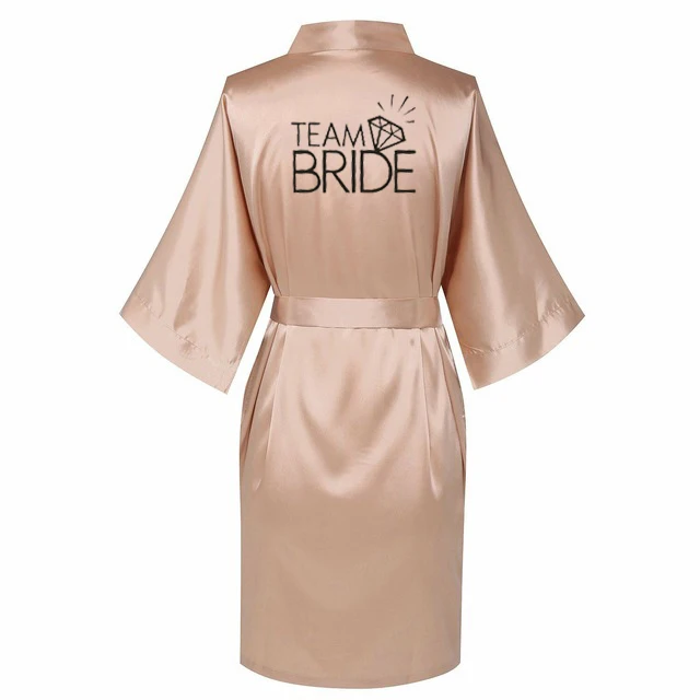 Wedding Party Team Bride Robe Kimono Satin Pajamas Robe bridesmaid robe with black letters bathrobe bride robes