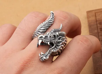 

925 Sterling Silver Dragon Opening Vintage Thai Big Thumb Ring Brand Fine Jewelry Wholesale