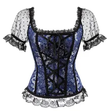 Plus Size Steampunk Blouse Retro Vintage Victorian Gothic Corset Shirt Lace Up Bandage Body Shaper Party Tops Large Size S-6XL