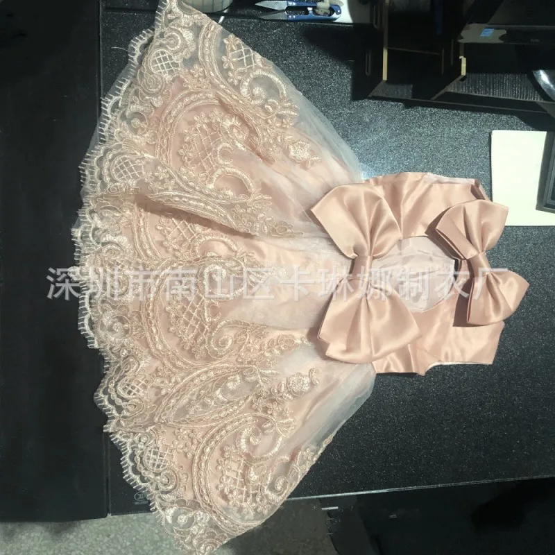 B-8086peach В европейском и американском стиле; Детские Вечерние Платья с цветочным принтом сдвоенные Галстуки-бабочка свадебные платья с вышивкой, платье принцессы, праздничные Одежда для малышей с лямкой на шее - Цвет: B-8086peach