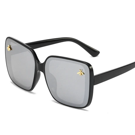 Брендовые негабаритные Солнцезащитные очки женские роскошные градиентные солнцезащитные очки большая оправа винтажные очки UV400 очки Маленькая Пчелка - Цвет линз: Серебристый
