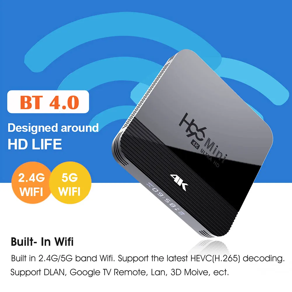 

H8 Dual Band Smart TV Box 5G 2.4G Media Player Receiver RK3228 Set Top WIFI 4K 3D Quad Core Digital For Android 9.0