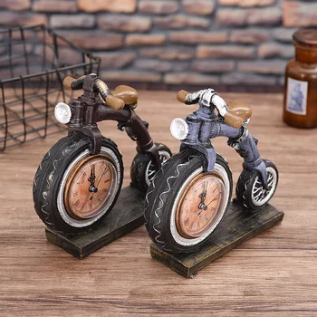

[New] Vintage Sculpture Simulation motorcycle clock model Statue Art Carving Resin artware Figurine Home Decorations