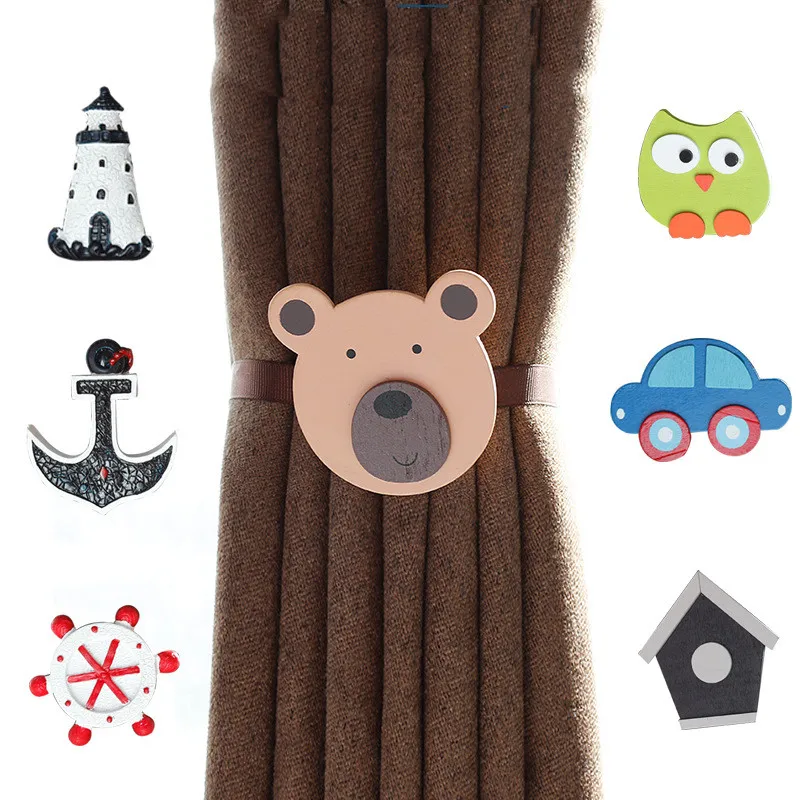 

Cartoon curtain straps Wooden Magnetic Tieback Home Decor hanging Buckle holdback Clip children's room Mosquito Buckle holder