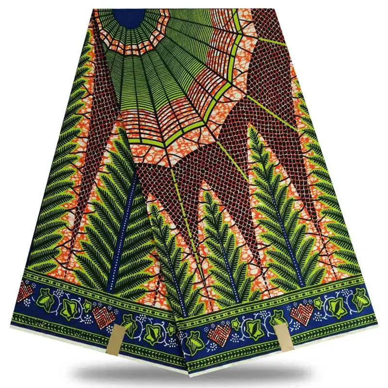 

Green African Wax Fabrics High Quality African Print Fabric 6 Yards Sewing Material dutch Wax Prints African 100% Cotton XDR23