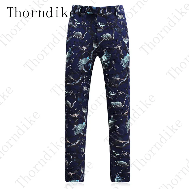 Thorndike, цветочный принт с птицами, высококачественный костюм, мужской, для банкета, свадьбы, Ретро стиль, приталенный смокинг, Терно, Masculino(пиджак+ брюки+ жилет