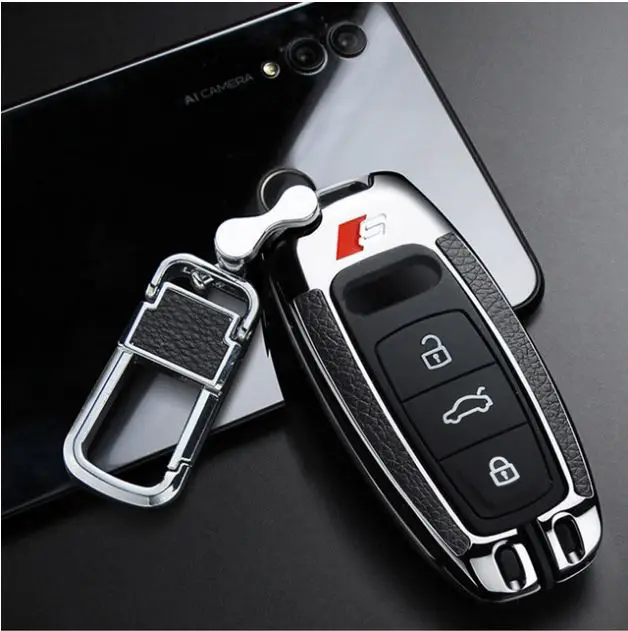silver buckle set Обновленный чехол для ключа автомобиля, чехол для Audi A6L A7 A8 C8 Q8 D5, защитная оболочка, аксессуары для ключей - Название цвета: silver buckle set