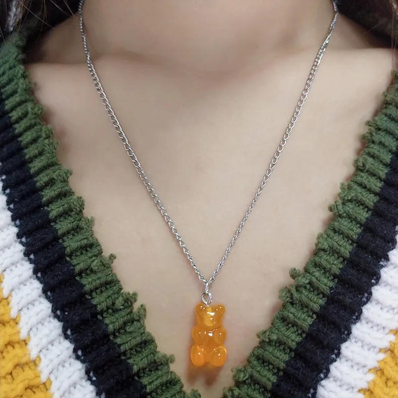 Candy Color Stars Hearts Gummy Mini Bear Chain Necklaces for Women Cute Crtoon Animal Pendants Jewelry Femme Bijoux Collare
