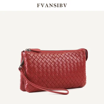 

Genuine leather ladies clutch luxury brand bag large capacity sheepskin woven shoulder bag high quality messenger bag 2020 new