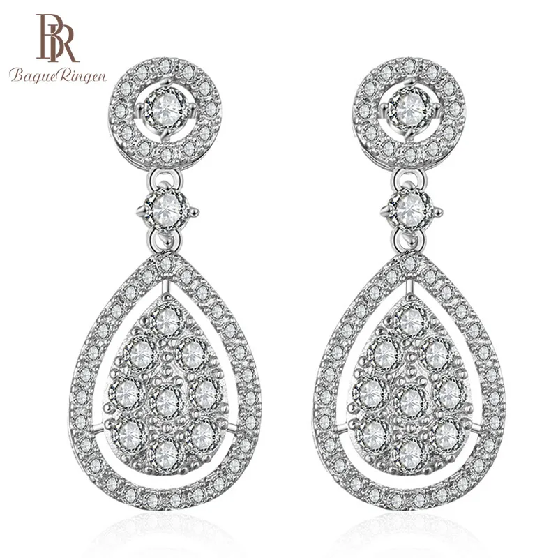 Женские классические серьги в форме капли Bague Ringen из серебра 925 пробы с фианитом