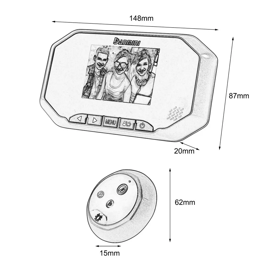 Danmini 3," TFT ЖК-экран 1.3MP HD камера видео дверной звонок 145 градусов широкий угол ночного видения цифровой дверной глазок