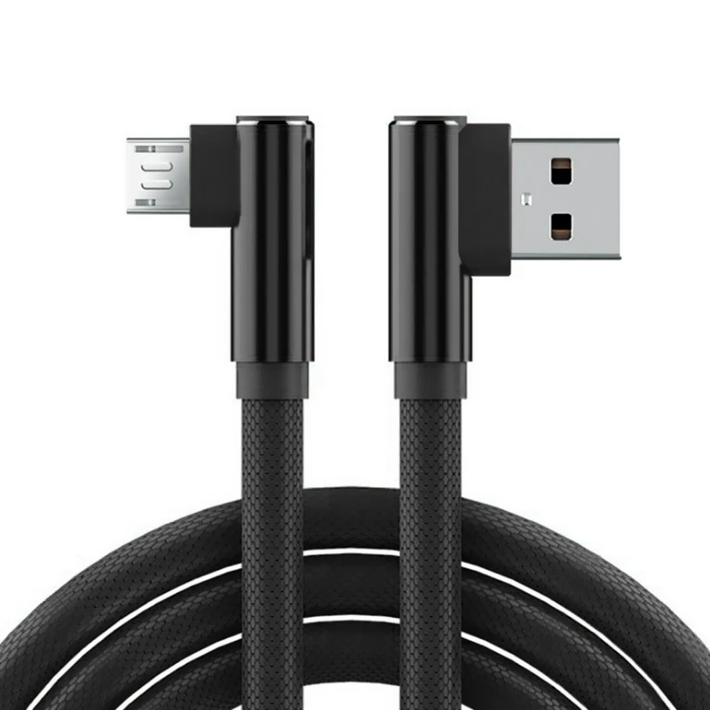 Micro USB кабель 90 градусов USB зарядное устройство 2.4A Быстрый кабель для samsung Xiaomi Android Microusb шнур для мобильного телефона Зарядка 1 м 2 м 3 м - Цвет: Android Black