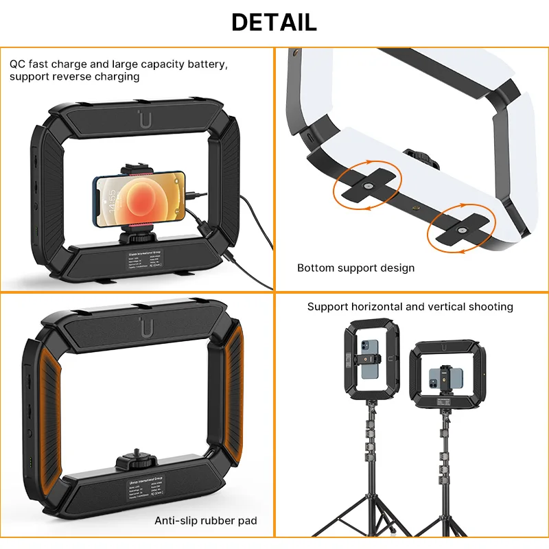 Suporte para Smartphone Recarregável para Vídeo Dslr com Cabo para Vlog U200 com Anel de Luz Ulanzi Led - Image 3