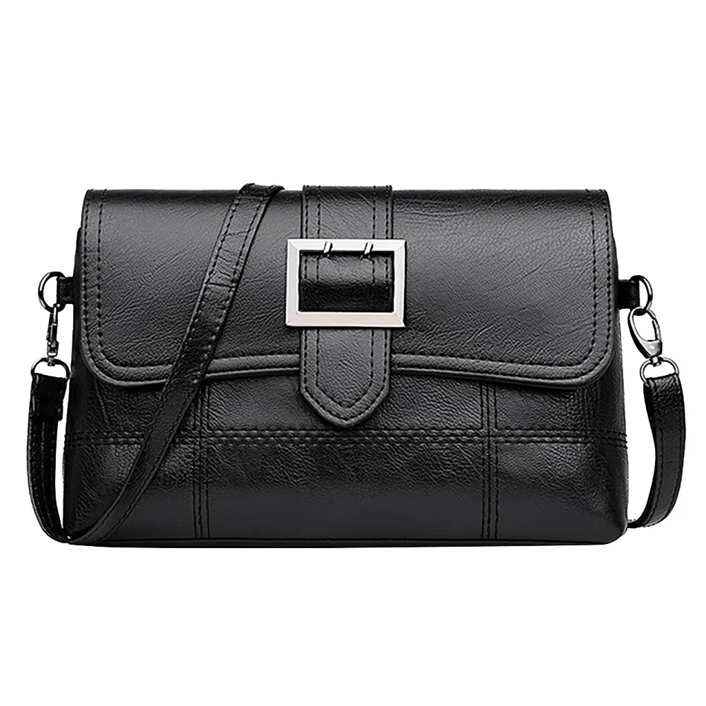 2w# Женская Ретро сумка из искусственной кожи Модная простая однотонная сумка на одно плечо Маленькая квадратная сумка - Цвет: Black