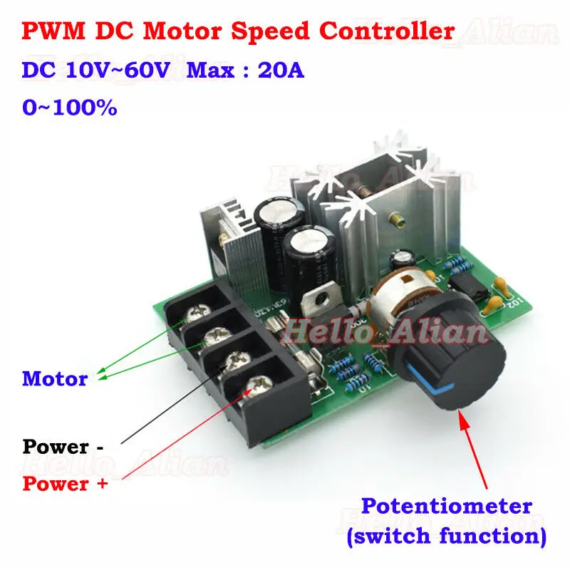 

Mini 12V~60V 24V 36V 48V 20A PWM DC Motor Speed Switch Controller Volt Regulator