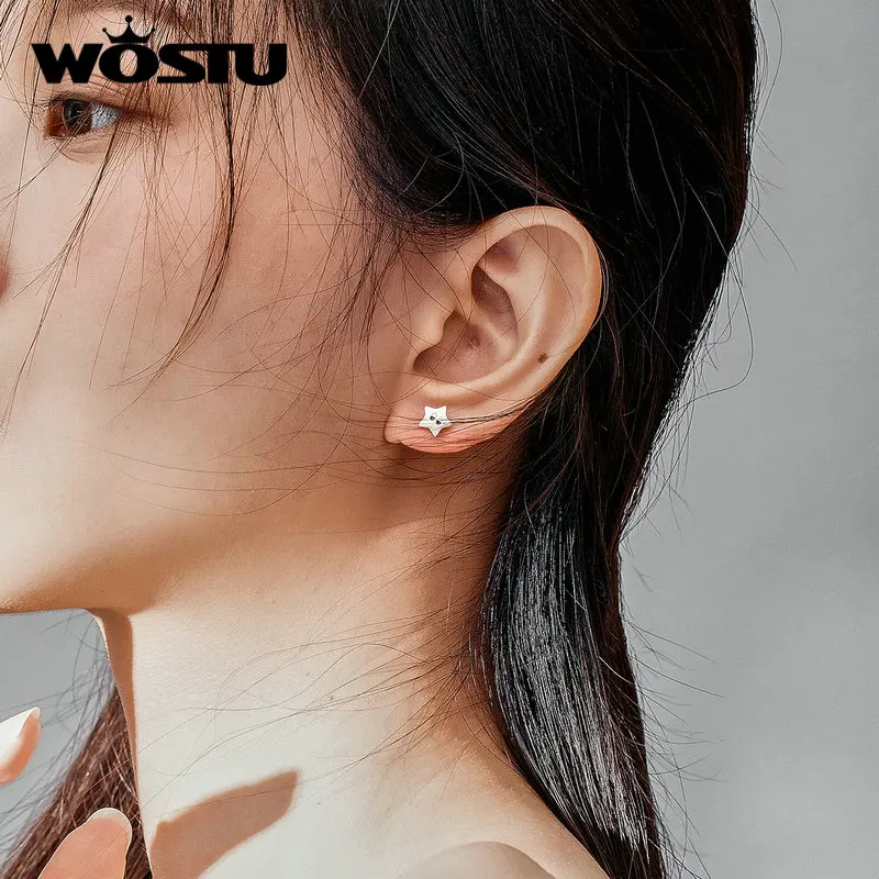 WOSTU Настоящее 925 пробы серебряные Звездные Серьги для женщин дизайн милые серьги с яркими глазами модные ювелирные изделия CQE796