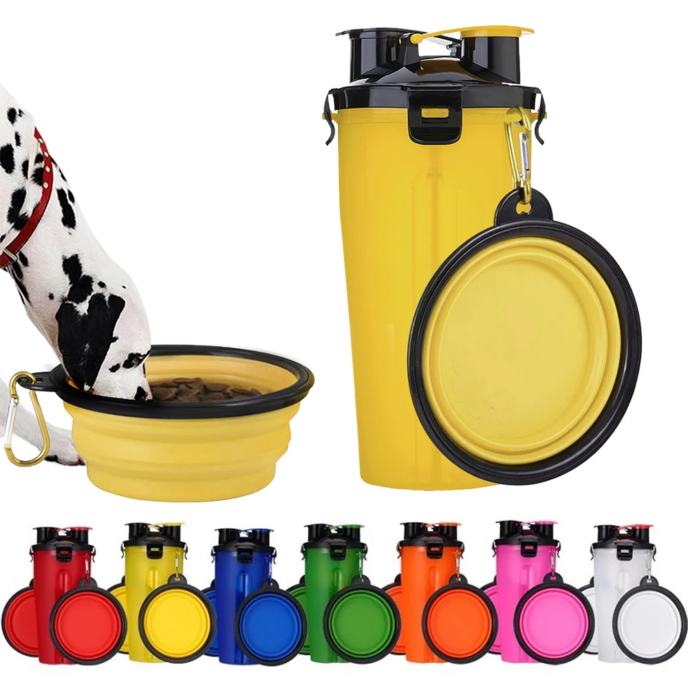 

2 In 1Pet Water Bottle Dispenser Travel Portable Dog Cat Drinking Travel Folding Silicone Bowl For Dog Cat Food Water Feeder Cup