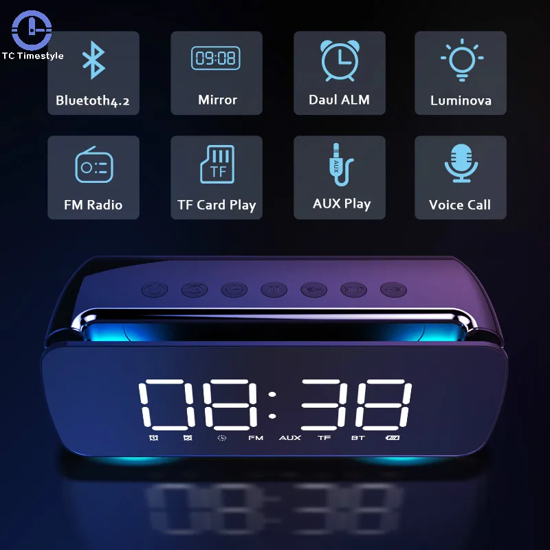 Будильник Bluetooth светящееся зеркало цифровой Fm радио электронные часы Повтор стол сабвуфер Despertador пластиковый домашний портативный