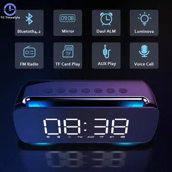

Bluetooth Alarm Clock Luminous Mirror Digital Fm Radio Electronic Watch Snooze Table Subwoofer Despertador Plastic Home Portable