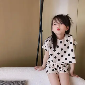 

2020 Wholesale Girls Boys 2 Pcs Dots Set T-shirt+Shorts Summer Kids Girls Suits 1-6t